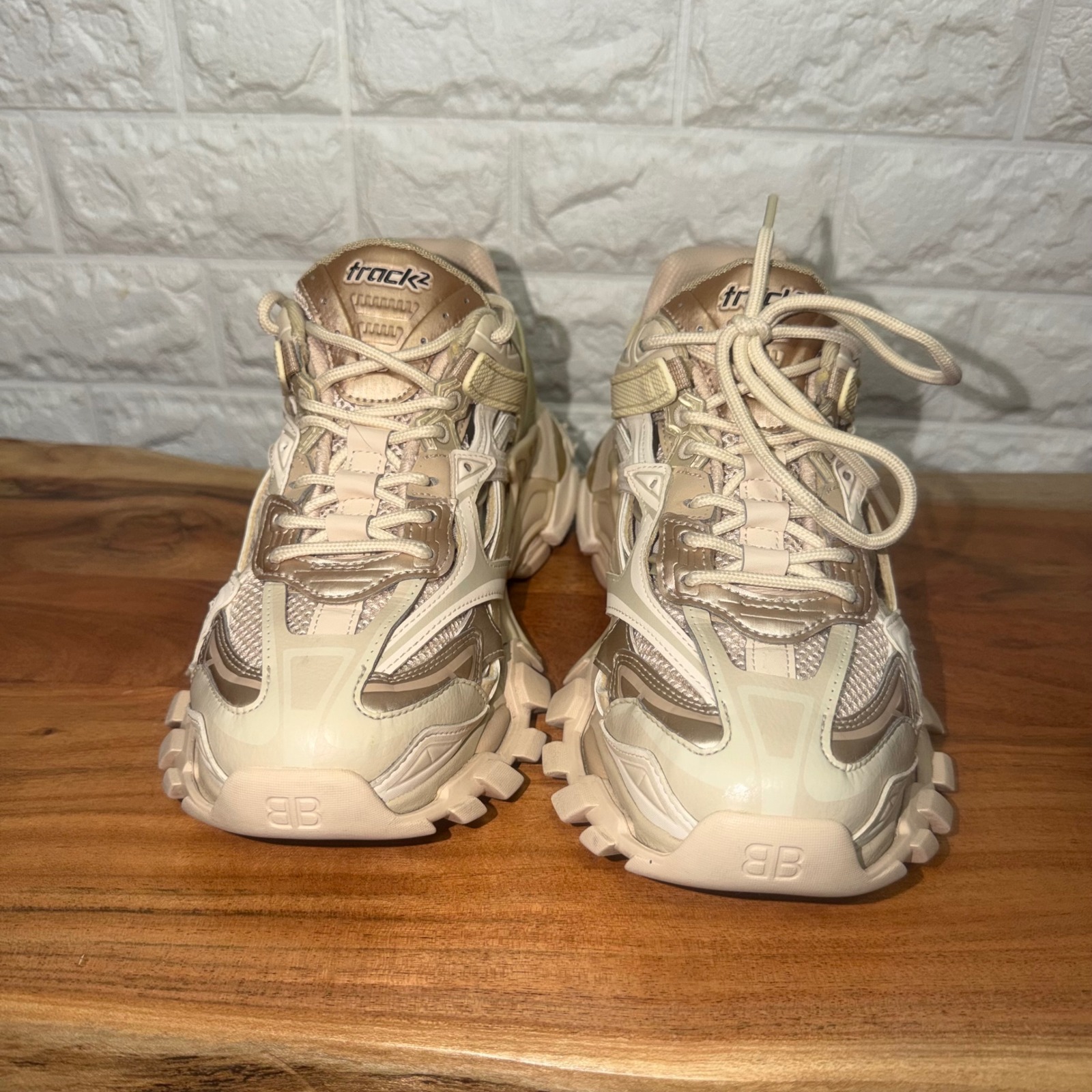 Balenciaga Track 2 Sneakers Beige Champagne Gold Mesh Chunky Trainers